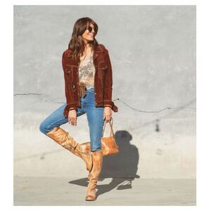 Women’s BED STU tan rustic distressed Manchester tall knee high lace to in back